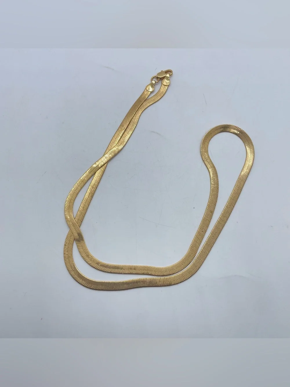 Gold Tone Chain Necklace Minimalist Long Flat Sleek Unbranded